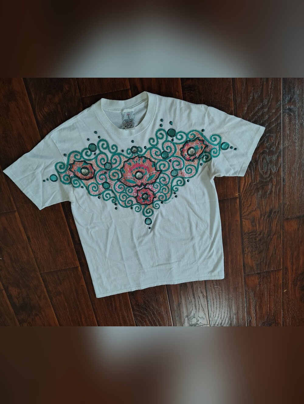 Vintage 1990 KWBL Los Angeles puff paint white tshirt Size L